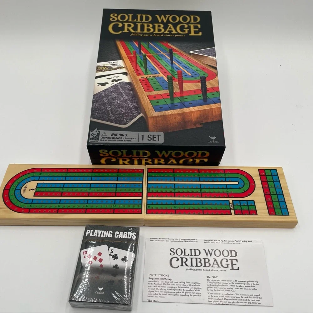Cribbage Game Solid Wood Folding Board Spin Master Open Box